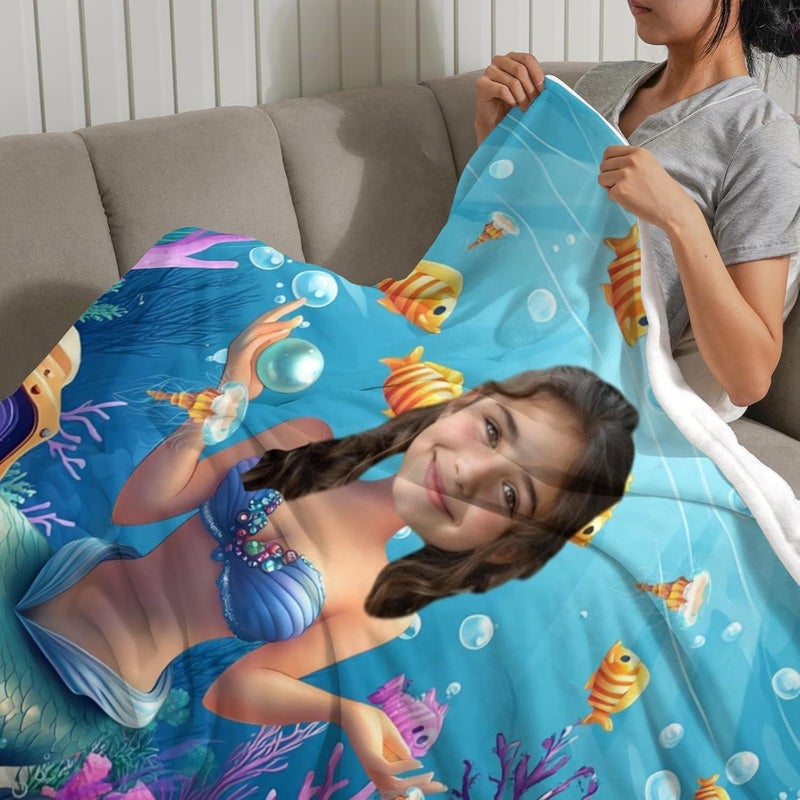 Artsadd Mermaid Gifts for Girls Women, Personalized Mermaid Blanket with Photo and Name for Kids Adults, Custom Photo Blankets for Baby Infant Newborn Toddlers Christmas Birthday Shower Gifts - Image 4